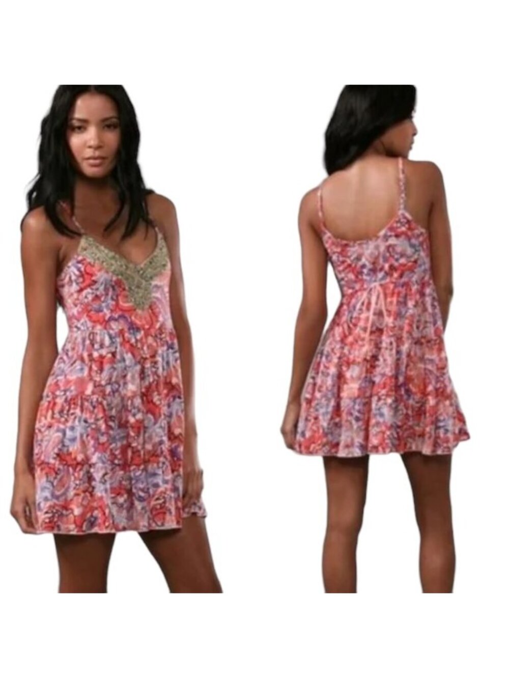 FREE PEOPLE Beaded Floral Coral Comb Dress, Size Small - NWT